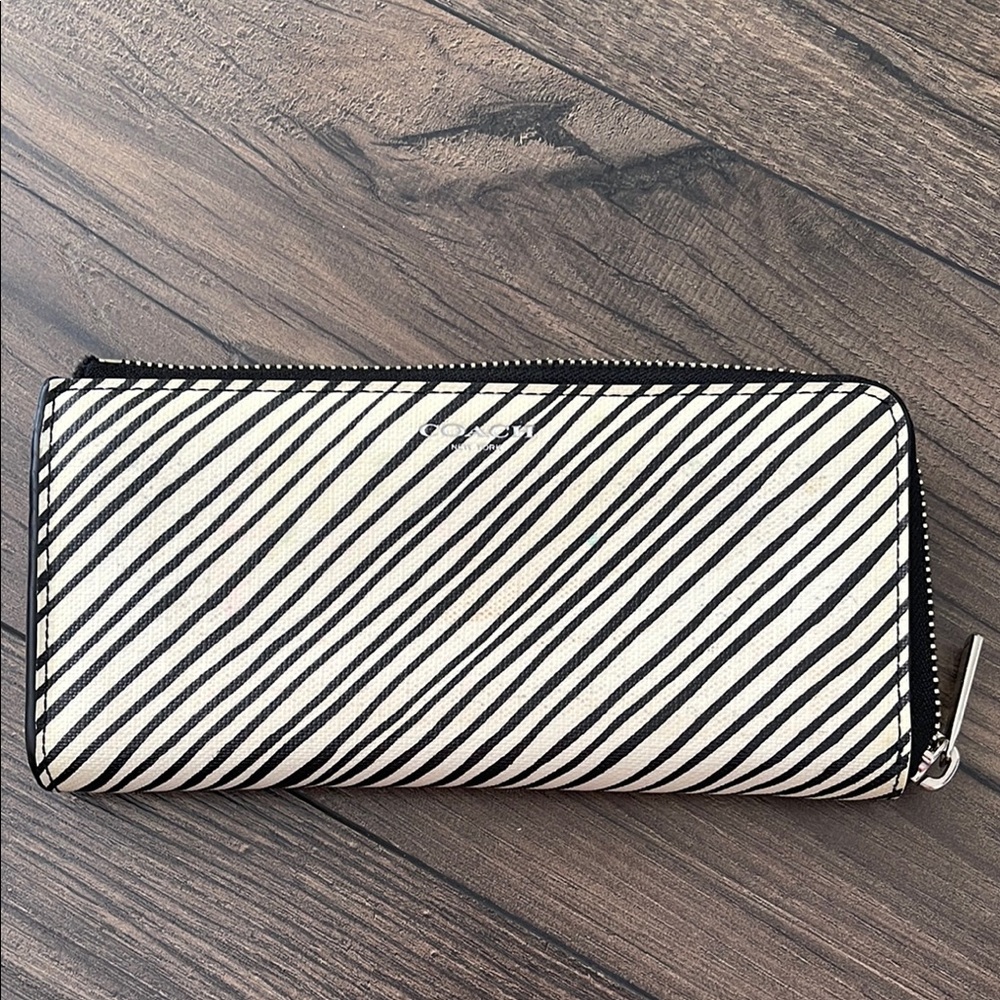 Coach Black and White Striped Wallet leather